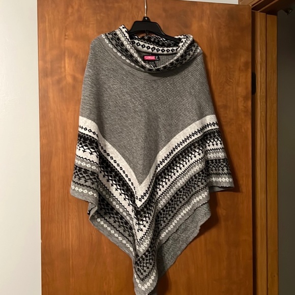 Say What? Sweaters - Say What? Gray and Black Sweater Poncho